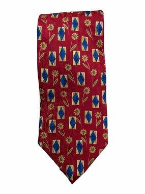 Brandini Red Patterned Silk Floral & Diamonds Men’s Tie Made in USA 4”